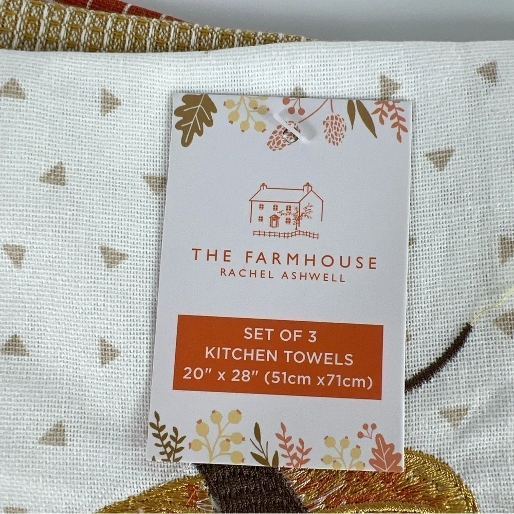 Rachel Ashwell The Farmhouse Pumpkins Kitchen Towels (3) Halloween Fall NEW